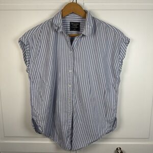 Abercrombie & Fitch Blouse Women's Small Striped Short Sleeve Button Down Blue